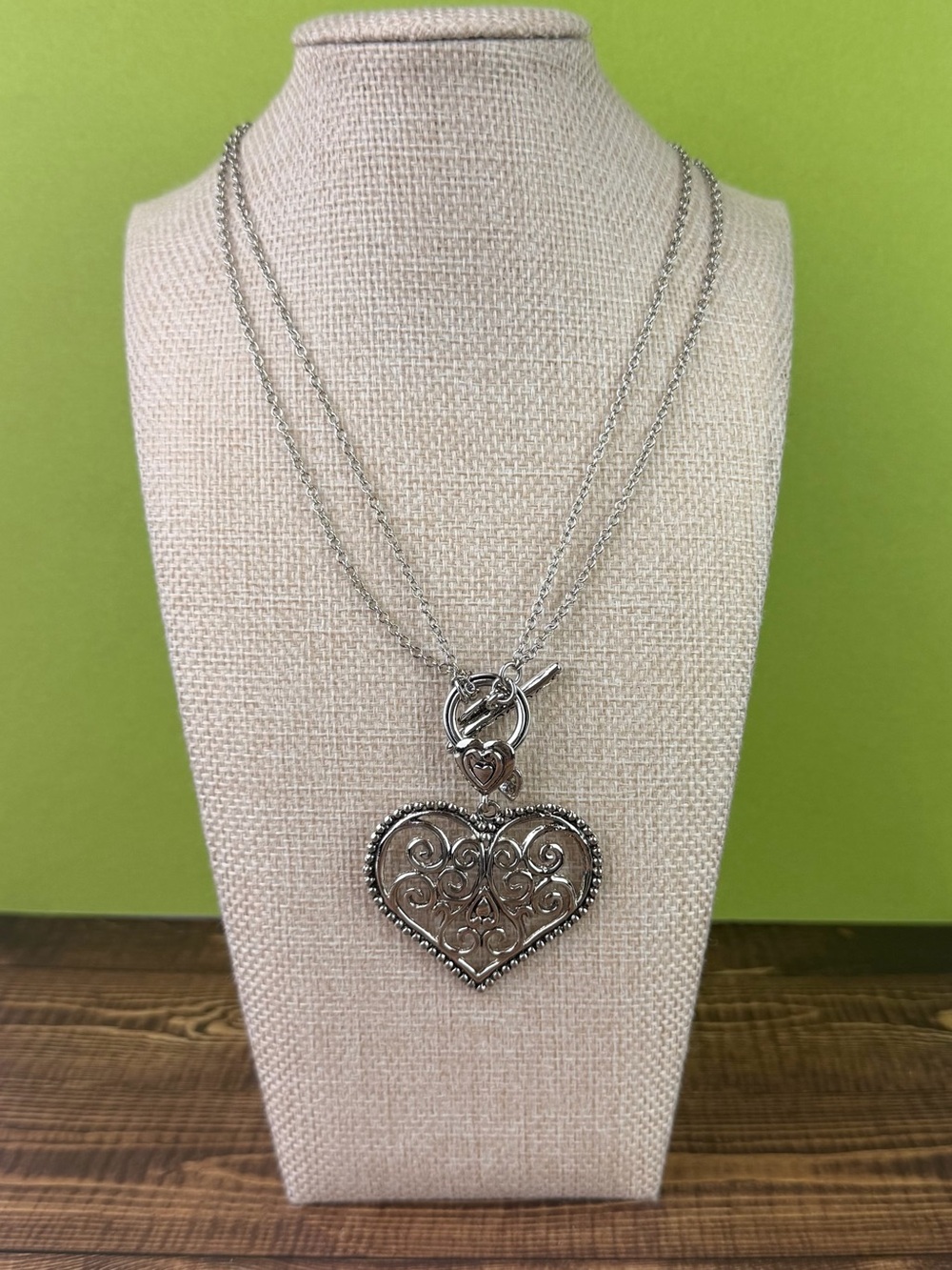 Vintage Cookie Lee Silver Tone Filigree Openwork Heart Pendant Convertible Chain